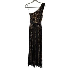 Betsy Adam Womens One Shoulder Lace Evening Gown Romantic Wedding‎ Black 2P